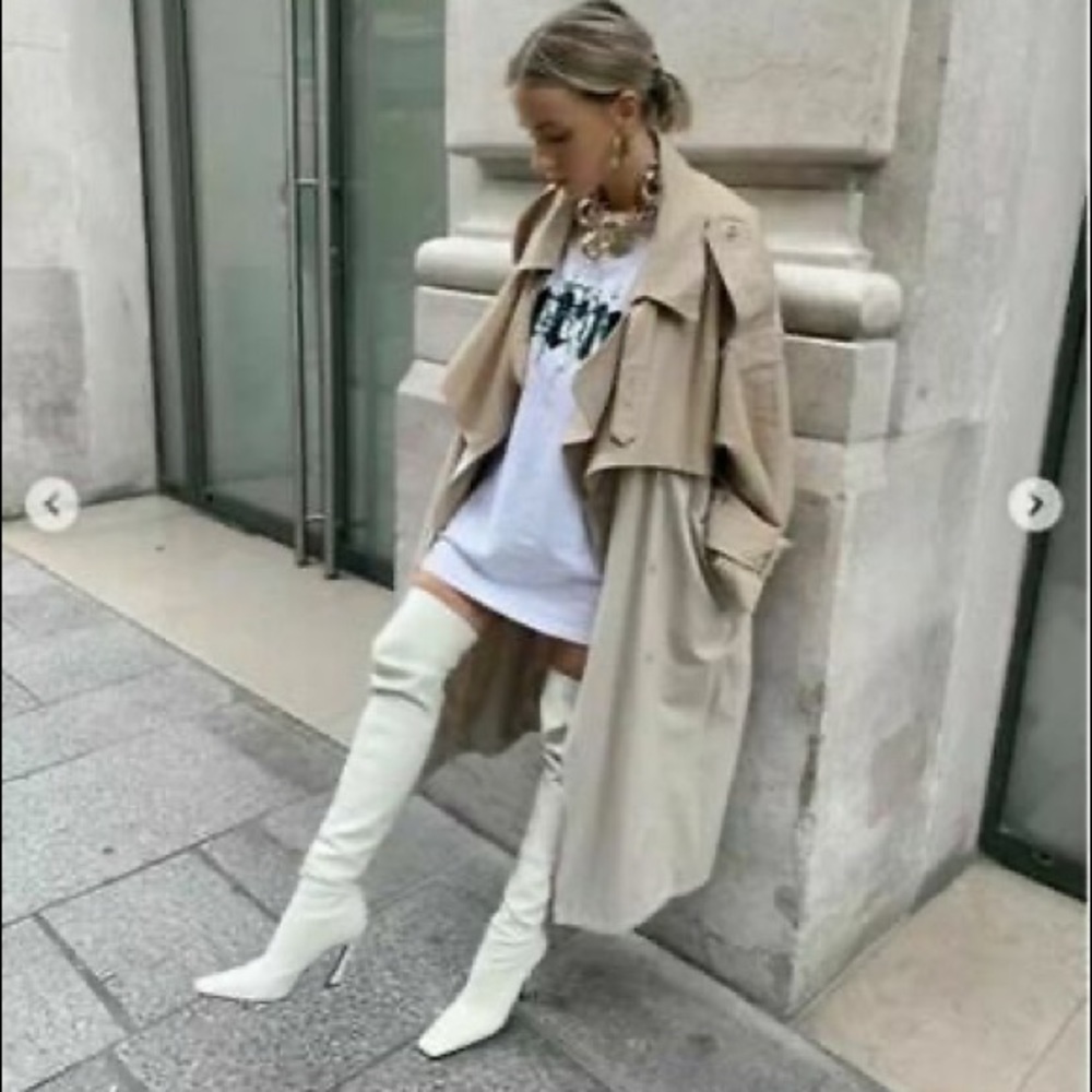 Zara over the knee boot with geometric heel in ecru white size 36